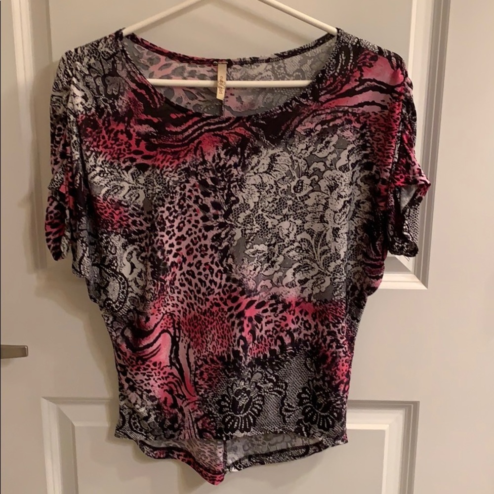 Lace and animal print pattern top